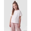 LCW Kids Beyaz Bisiklet Yaka Nakışlı Kız Çocuk Tişört