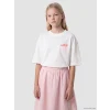 LCW Kids Ekru Loose Fit Baskılı Kız Çocuk Tişört