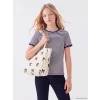 LCW ACCESSORIES Bej Fiyonk Baskılı Kanvas Kız Çocuk Omuz Çantası