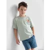 LCW Kids Yeşil Bisiklet Yaka Baskılı Erkek Çocuk Tişört