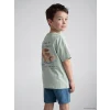 LCW Kids Yeşil Bisiklet Yaka Baskılı Erkek Çocuk Tişört
