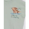 LCW Kids Yeşil Bisiklet Yaka Baskılı Erkek Çocuk Tişört