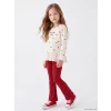 LCW Kids Ekru Fırfırlı Kız Çocuk Taytlı Takım