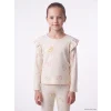 LCW Kids Ekru Bisiklet Yaka Fırfırlı Kız Çocuk Tişört