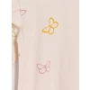 LCW Kids Ekru Bisiklet Yaka Fırfırlı Kız Çocuk Tişört