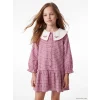 LCW Kids Mor Bebe Yaka Ekose Kız Çocuk Gabardin Elbise