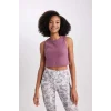 Defacto Z6573AZPR471 Mor DeFactoFit Slim Fit Dar Kesim Bisiklet Yaka Ribana Basic Düz Sporcu Atlet