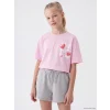 LCW Kids Pembe Bisiklet Yaka Baskılı Kız Çocuk Tişört