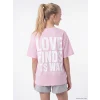 LCW Kids Pembe Bisiklet Yaka Baskılı Kız Çocuk Tişört