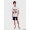 LCW Kids Ekru Pokemon Baskılı Erkek Çocuk Şortlu Pijama Takımı