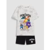 LCW Kids Ekru Pokemon Baskılı Erkek Çocuk Şortlu Pijama Takımı