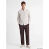 LCW Vision Kahverengi Regular Fit Çizgili Keten Karışımlı Erkek Gömlek