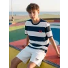 LCW Kids Petrol Bisiklet Yaka Çizgili Erkek Çocuk Tişört