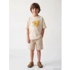 LCW Kids Sarı Bisiklet Yaka Baskılı Erkek Çocuk Tişört