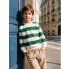LCW Kids Ekru Bisiklet Yaka Çizgili Erkek Çocuk Sweatshirt