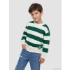 LCW Kids Ekru Bisiklet Yaka Çizgili Erkek Çocuk Sweatshirt