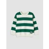 LCW Kids Ekru Bisiklet Yaka Çizgili Erkek Çocuk Sweatshirt
