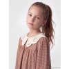 LCW Kids Turuncu Bebe Yaka Ekose Kız Çocuk Gabardin Elbise