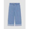 LCW Kids İndigo Wideleg Nakışlı Kız Çocuk Jean Pantolon