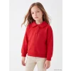 LCW Kids Kırmızı Polo Yaka Kız Çocuk Kalın Sweatshirt