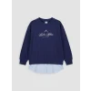 LCW Kids Lacivert Bisiklet Yaka Baskılı Kız Çocuk Sweatshirt