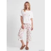LCW Young Ekru Bisiklet Yaka Baskılı Kadın Kaprili Pijama Takımı