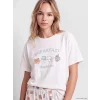 LCW Young Ekru Bisiklet Yaka Baskılı Kadın Kaprili Pijama Takımı
