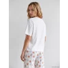 LCW Young Ekru Bisiklet Yaka Baskılı Kadın Kaprili Pijama Takımı