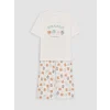 LCW Young Ekru Bisiklet Yaka Baskılı Kadın Kaprili Pijama Takımı
