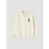 LCW Kids Bej Dik Yaka Baskılı Erkek Çocuk Sweatshirt