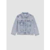 LCW Kids Mavi Gömlek Yaka Nakışlı Kız Çocuk Jean Ceket