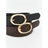 LCW ACCESSORIES Kahverengi Deri Görünümlü Kadın Kemer 2li