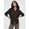 LCW Vision Kahverengi Ekose Oversize Kadın Gömlek