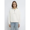 Mavi 1S10533-89145 MVJNS Nakışlı Yarı Fermuarlı Ekru Sweatshirt
