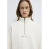 Mavi 1S10533-89145 MVJNS Nakışlı Yarı Fermuarlı Ekru Sweatshirt
