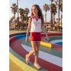 LCW Kids Kırmızı Yanları Şeritli Kız Çocuk Şort