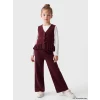 LCW Kids Bordo Çiçek Düğmeli Kız Çocuk Triko Takım