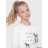 LCW Kids Beyaz Baskılı Fiyonk Detaylı Kız Çocuk Tişört