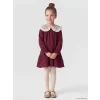 LCW Kids Bordo Bebe Yaka Nakışlı Uzun Kollu Kız Çocuk Elbise