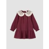 LCW Kids Bordo Bebe Yaka Nakışlı Uzun Kollu Kız Çocuk Elbise