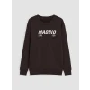 LCW Kids Kahverengi Madrid Baskılı Erkek Çocuk Sweatshirt