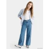 LCW Kids İndigo Taşlı Wideleg Kız Çocuk Jean Pantolon