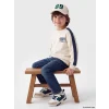 LCW Kids Bej Bisiklet Yaka Baskılı Erkek Çocuk Kalın Sweatshirt