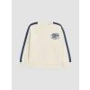 LCW Kids Bej Bisiklet Yaka Baskılı Erkek Çocuk Kalın Sweatshirt