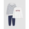 LCW Kids İndigo Çizgili Erkek Çocuk Takım 3lü