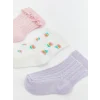 LCW baby Pembe Çiçekli Kız Bebek Soket Çorap 3lü