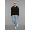 Defacto H3175AXBK81 Siyah Boxy Fit Basic Polo Yaka Uzun Kollu İşlemeli Sweatshirt