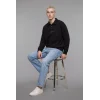 Defacto H3175AXBK81 Siyah Boxy Fit Basic Polo Yaka Uzun Kollu İşlemeli Sweatshirt