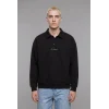 Defacto H3175AXBK81 Siyah Boxy Fit Basic Polo Yaka Uzun Kollu İşlemeli Sweatshirt