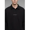 Defacto H3175AXBK81 Siyah Boxy Fit Basic Polo Yaka Uzun Kollu İşlemeli Sweatshirt
